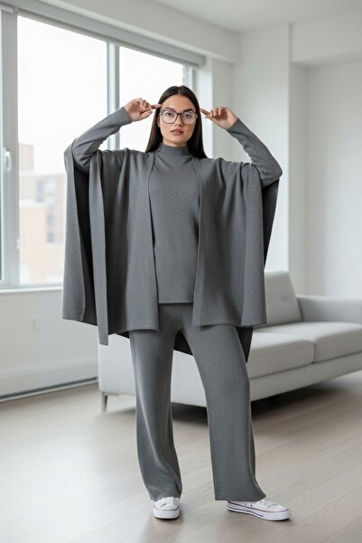 Intisimo Women's Knitted Three-Piece Classic Set, Grey