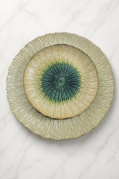 Sudedi Home Glass Cake Plate and Presentation Tray Set 7 Pieces Green Tone De...