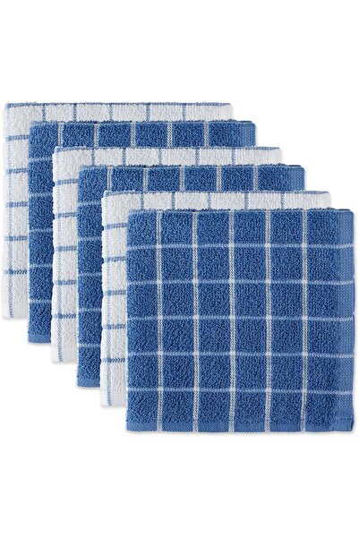 DII Terry Collection Plaid Dish Towel Set, 30.5 x 30.5 cm, Blueberry Blue, Se...