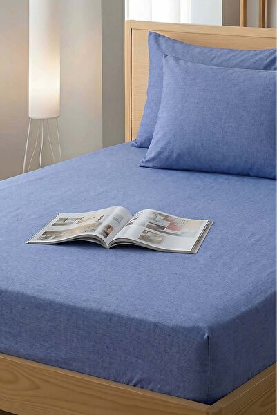 Rivaİstanbul Blue Cotton Double Elastic Sheet 160X200