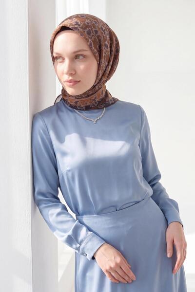 Silk Home وشاح ناعم بنمط أوراق الشجر أخضر بني 90x90