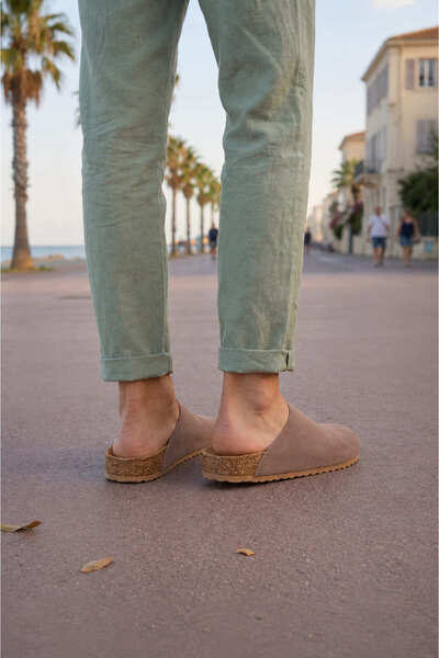 pabucmarketi Beige Suede Men's Sabo Slippers