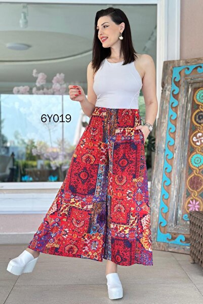 İnce Topuk Pantaloni casual din viscoză cu buzunare 6y019