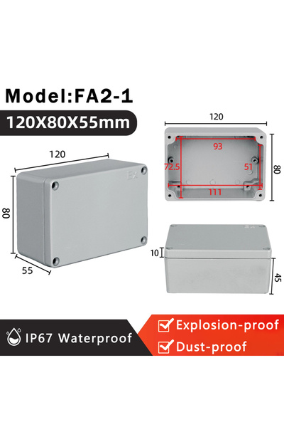 Choice6 FA2-1 120x80x55mm IP67 Waterproof Metal Box Outdoor High Temperature ...