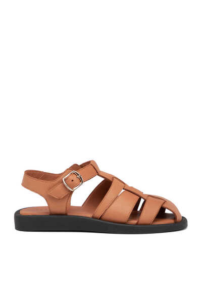 Tergan Kahverengi Hakiki Deri Kadın Sandalet - K25Y1SN68106-K68
