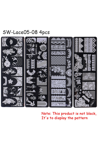 Choice SW-Lace05-08 4pcs 4pc Lace Flower Nail Art Stamping Plates 3D French B...