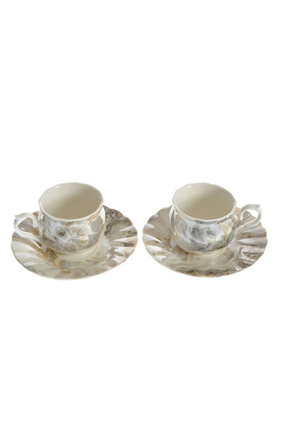 meli melo Set of 2 marbled design cups and matching plates