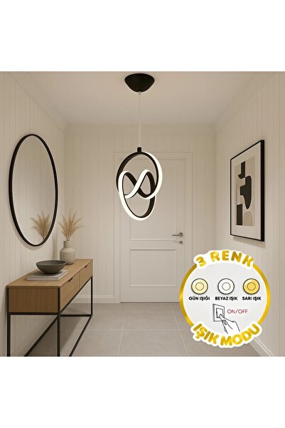 Elektroyou Trend Siyah 3 Renk Ledli Avize Sarkık Modern Led Avize Oturma Odas...