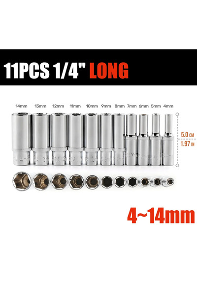 choice2 11PCS Long Socket 1/4" Drive Socket Set 6 Point Short/Long Deep Socke...