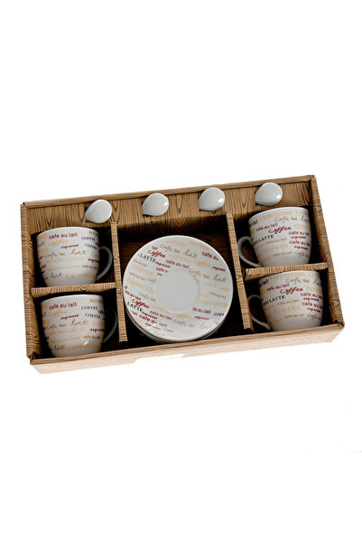 meli melo Set 4 cesti cafea 130 ml cu farfurii si lingurite, model text cafe