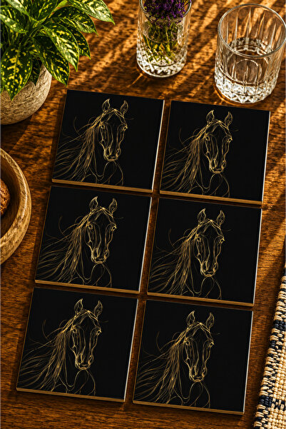 JHAAR Abstract Horse Design Modern Set of 6 Coasters - Uv Printing Mdf - 10X1...