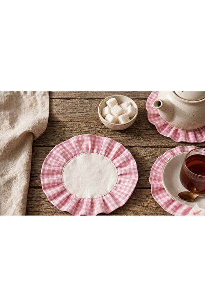Doğa teks home Vintage fırfırlı Pötikare Bardak Altlığı (4 adet )