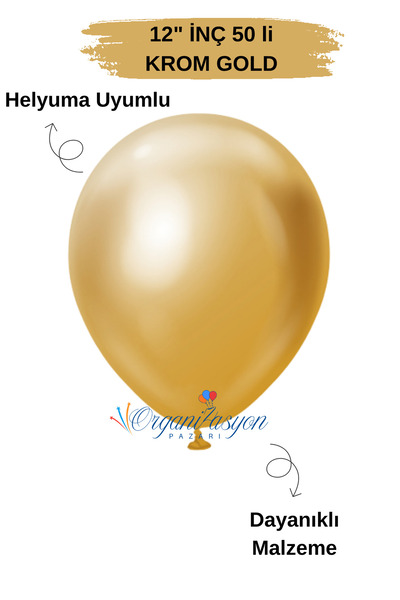Organizasyon Pazarı Pack of 50 Balloons Chrome Gold 12 Inch Decoration Party ...