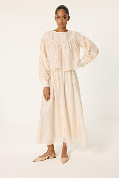 Touché Privé Balon Kol Pleated Blazer Skirt Double Set