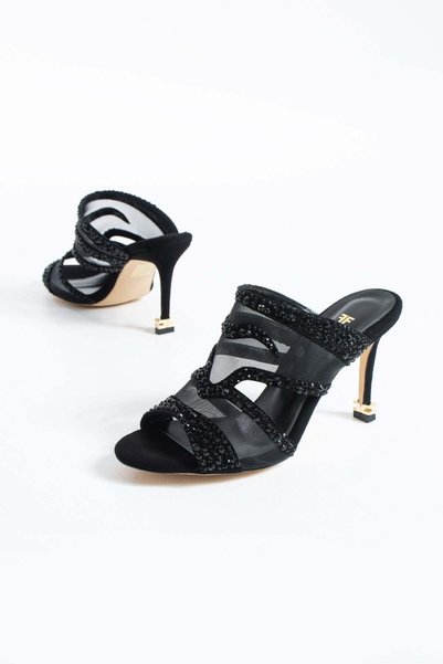 FOLLİNİ Women's Genuine Leather Heeled Shoes Black Suede