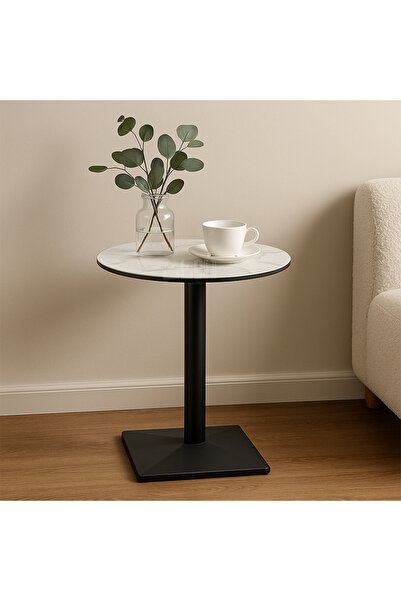 Ebticar White Round Side Table – Ceramic Alternative Top