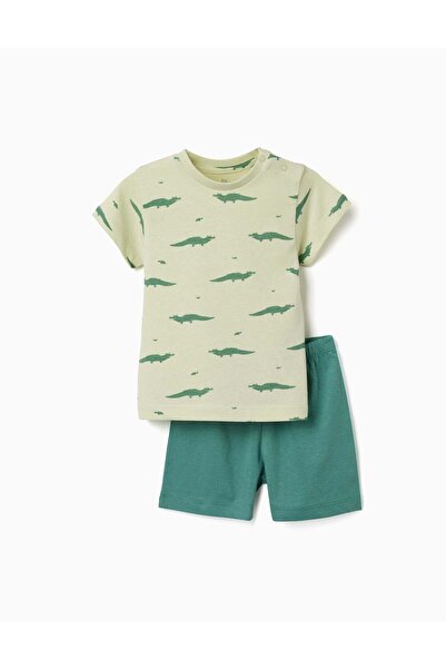 Ziddy Short Sleeve Cotton Pyjamas With Alligator Motif For Baby Boys Green