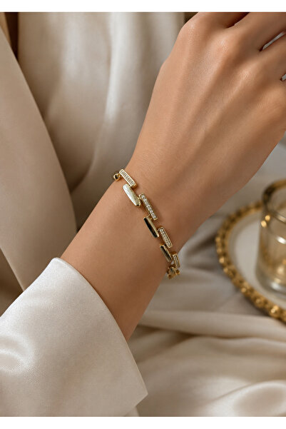 XUPING JEWELRY İdilce Taş Detaylı Gold Çelik Bileklik – 316L Kararmaz Premium...