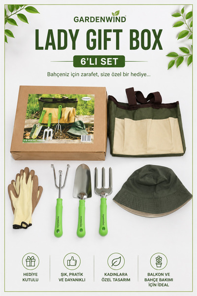 Gardenwind Lady Gift Box 6’lı Bahçe El Aletleri Seti Hobi Bahçe Hediye Kutusu...