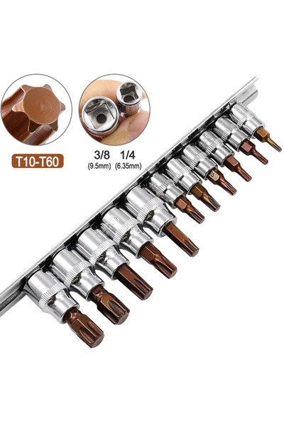 Choice1 SET A 11 Pcs Drive Socket Set Torx Screwdriver Bits 3/8+1/4inch Wrenc...