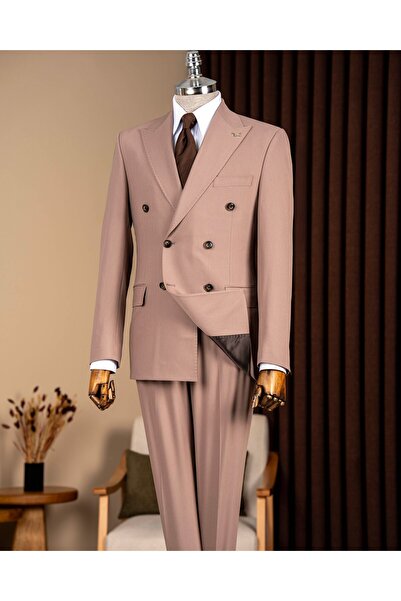 TerziAdemAltun Slim Fit Men's Pointed Collar Double-Breasted Jacket Pants Sui...
