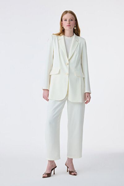Zühre Classic Collar Button Detailed Ecru Suit 1856