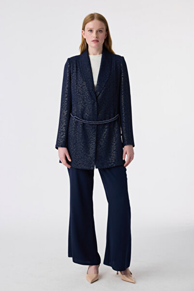 Zühre Shawl Collar Textured Elegance Navy Blue Suit 1838
