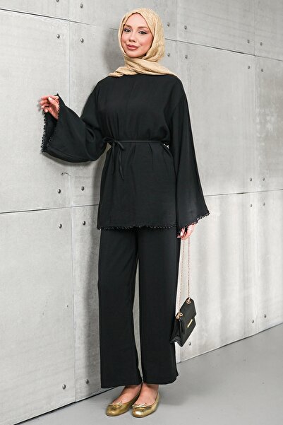 İmajButik Black Waist Tie Tunic Trousers Suit