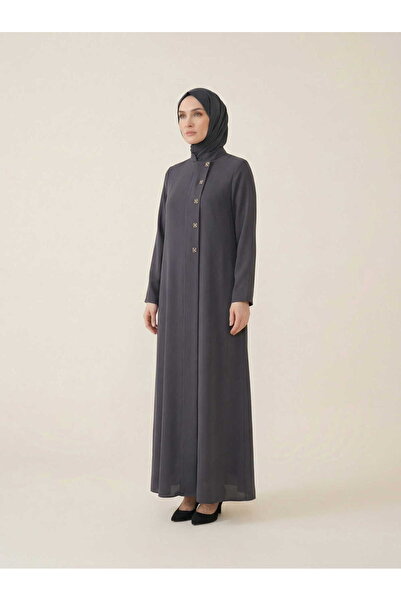 Beyza Giyim 9558 Ferace Kare Aksesuarlı Füme