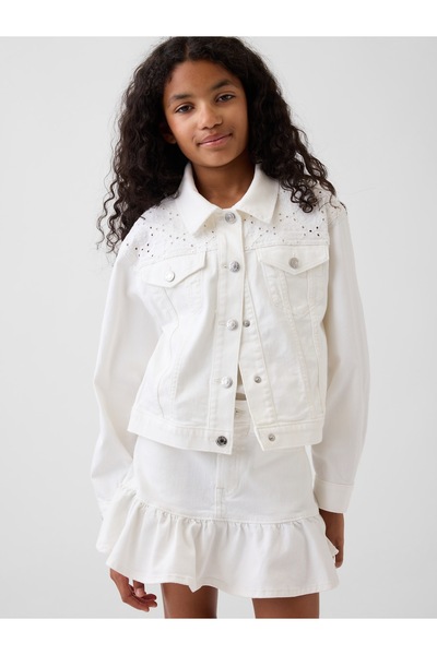 GAP Kız Çocuk Beyaz Eyelet Denim Ceket