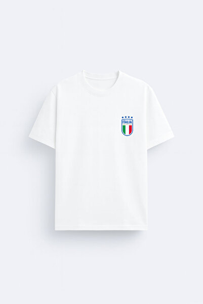 AYDESİGN Italy National Football Team Logo Printed Cotton Fabric White T-Shir...