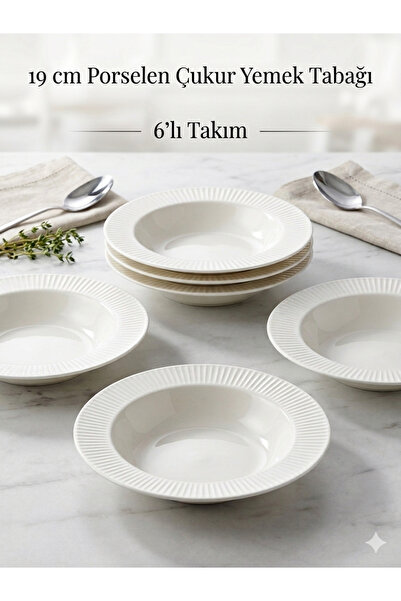 porselen Modern desenli: 19 cm Çukur Yemek Tabağı