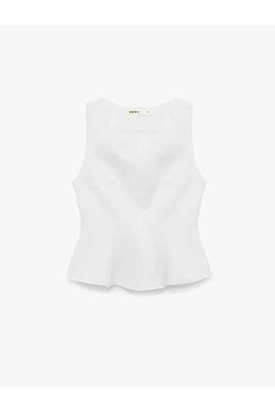 Koton Slim Fit Kolsuz Bisiklet Yaka Peplum Bluz
