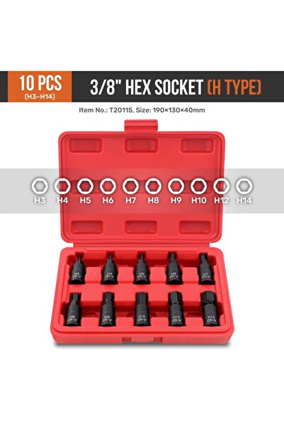 Choice7 10PCS H3-H14 3/8" Drive Hexagonal Socket Set Torx Tool Socket Head Ap...