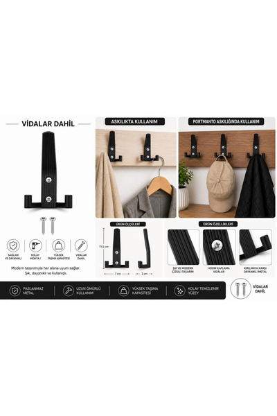 GOLDKULP Premium Zamak Portmanto Askılık - Altın/Krom/Siyah Seçenekli