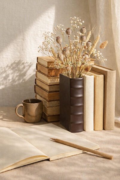 END Design Kitap Şeklinde Dekoratif Vazo – 20x15 cm Kitaplık Obje Tasarım Kah...