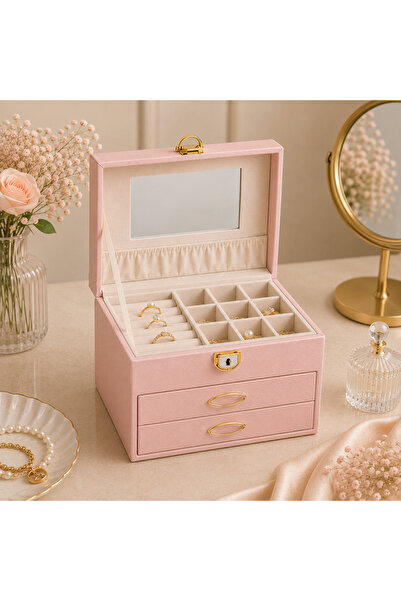 hediyeconcepti Luxury Jewelry Box Organizer with Drawers and Mirror