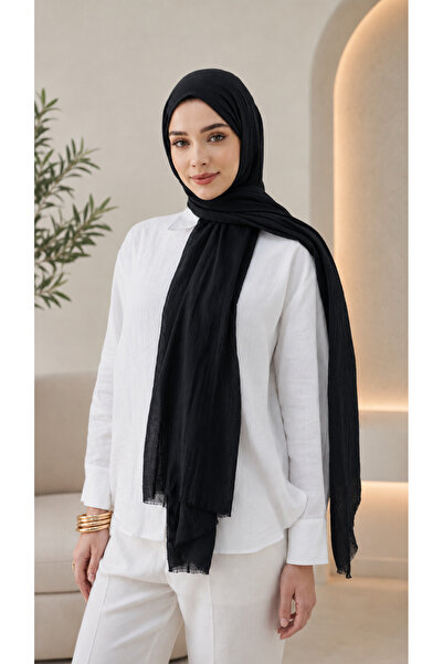 Big ModaEbrar Black Plain Cotton Comfort Shawl - 001