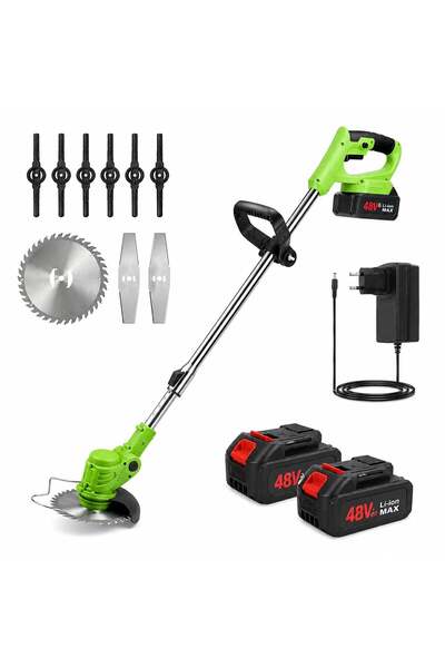 Campion Cordless electric brush cutter with 2x 48V batteries, adjustable shaf...