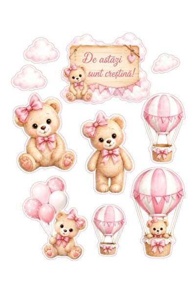 Decoratiuni Dulci Imagini decor tort Ursulet FETITA si baloane cu aer cald - ...
