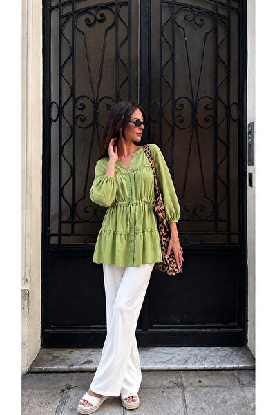 Markazzi Balloon Sleeve Elastic Waist Layered Tunic