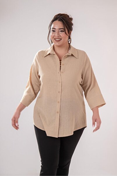Roxxlen Women's Plus Size Three-Quarter Sleeve Shirt