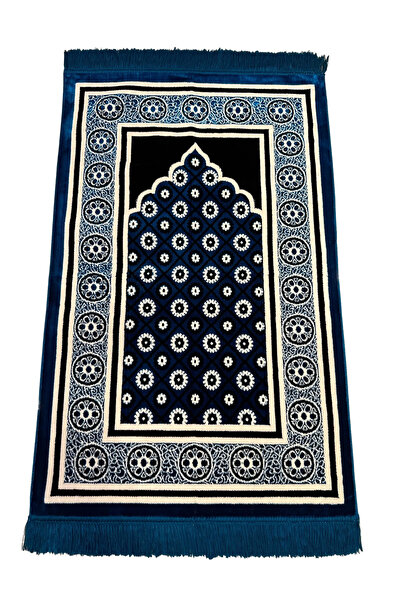 Keremzade Zarif Renk Serisi - Mavi Makine Dokuma Kadife Seccade Namazlık 70x1...