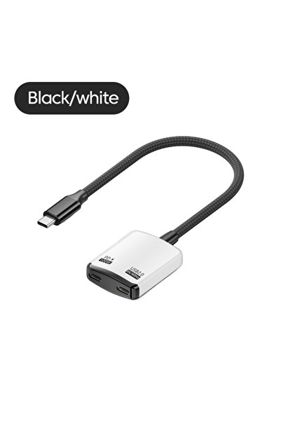 Choice1 محول USB C أسود وأبيض 2 في 1 للشحن بقدرة 100 واط ونقل فيديو بدقة 8K ع...