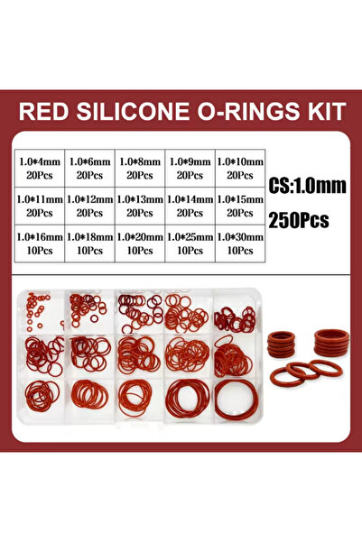 Choice1 Red 250Pcs G4550B O Ring Gaskets Seal Silicone Red O-ring Sealing Kit...