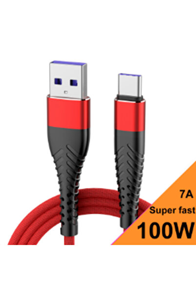 Choice15 كابل بيانات USB إلى Type C بطول 1 متر، أحمر، 100 واط، 7 أمبير، سلك ش...