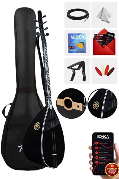 Yonka B-145K Kısa Sap Ceviz Ağacı Siyah İnci Kaliteli Gürgen Sap Saz Bağlama ...