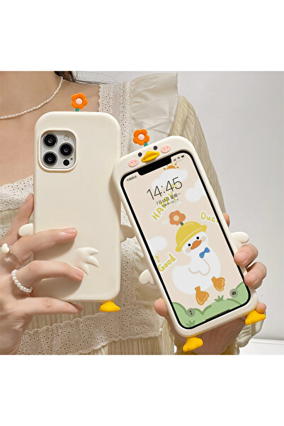 Choice19 غطاء هاتف آيفون 14 (6.1 بوصة) بيج بتصميم ثلاثي الأبعاد على شكل بطة م...