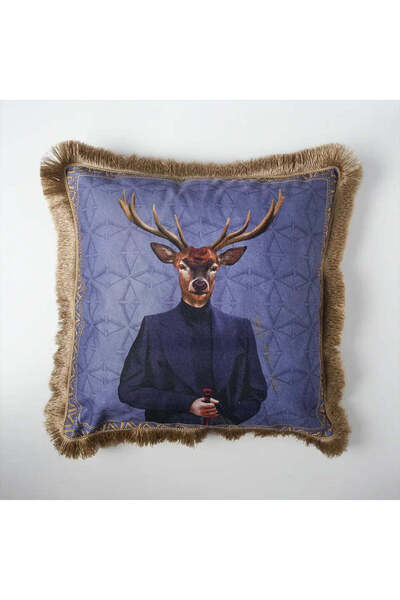 VİTELLİ Deer Gentleman Decorative Tasseled Throw Pillow Cover 1 Piece 50X50 cm