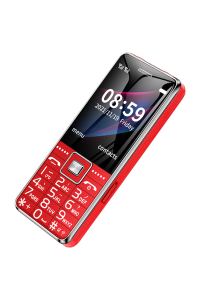 Choice1 هاتف محمول قياسي أحمر اللون يدعم شبكة GSM 2G طراز G600 مع شريحتي اتصا...